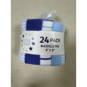 Little Stars 24 Pack Baby Washcloths Blue White Cars Stripes 9x9 WC24PK-010